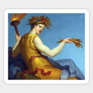 A Greek goddess with the torch of victory and crown of flowers Sticker